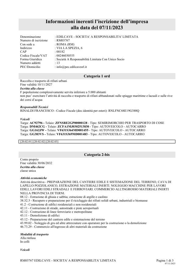 Anteprima di Albo Gestori Ambientali rilasciato da Albo Nazionale · RM03767